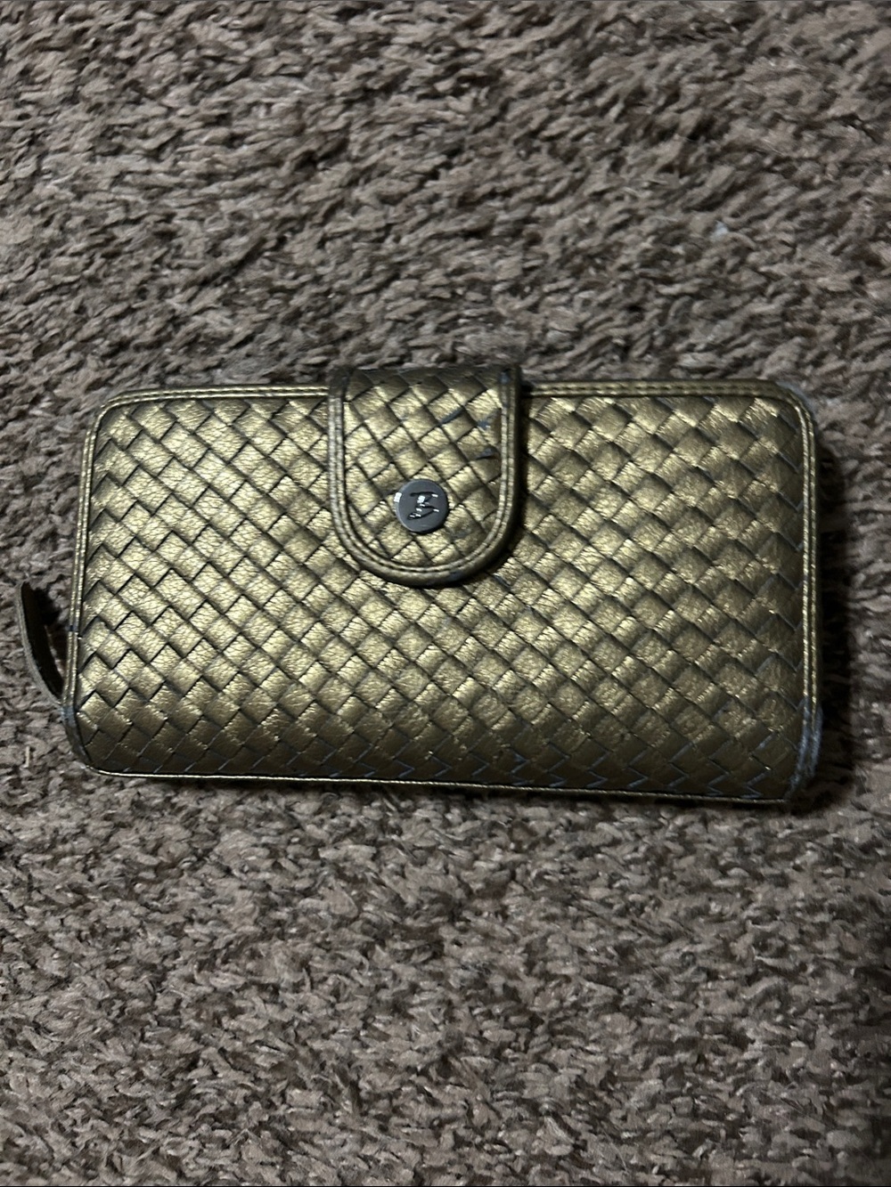 Buxton Woven Metallic Gold Zip Wallet with Snap Tab